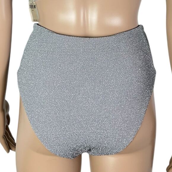 New Beach Riot Zuri Silver Glitter High Waist Twist Bikini Bottom - Picture 4 of 8
